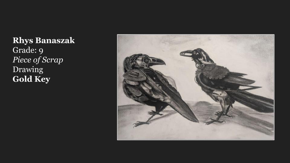 Black and white drawing of two crows facing each other, showcasing intricate details and textures.